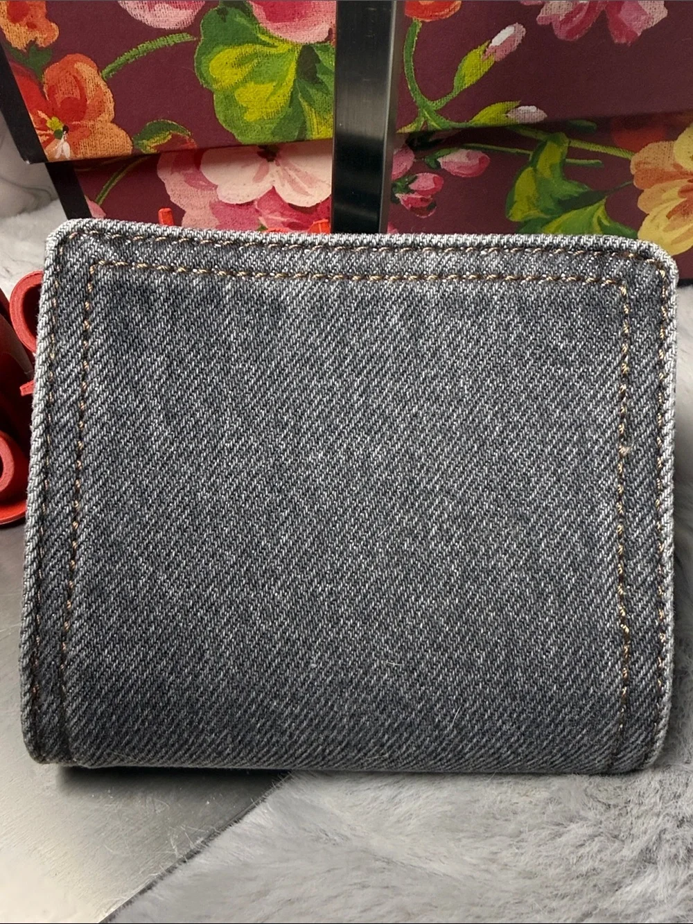 Coach Gray Denim Zip-Around Wallet with Black Trim